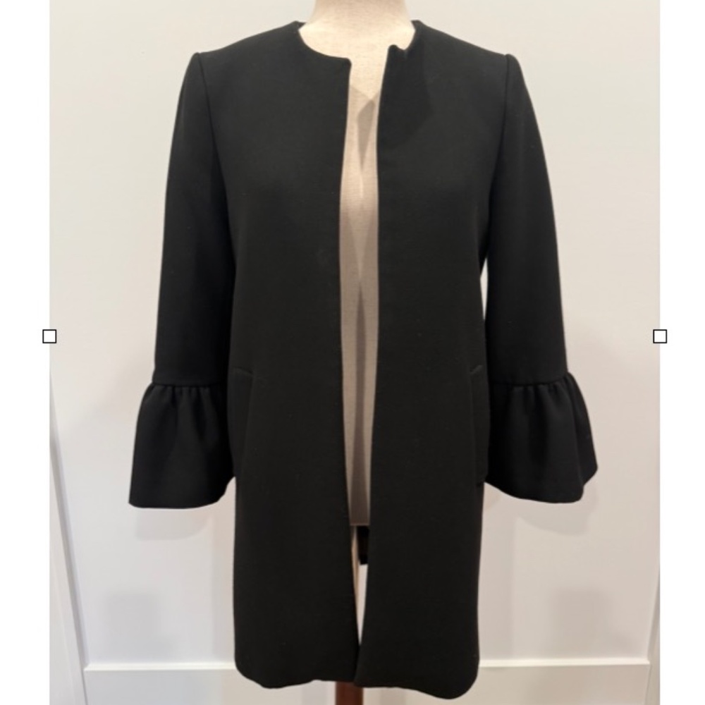 Zara Woman Black 3/4 Ruffle Sleeve Jacket